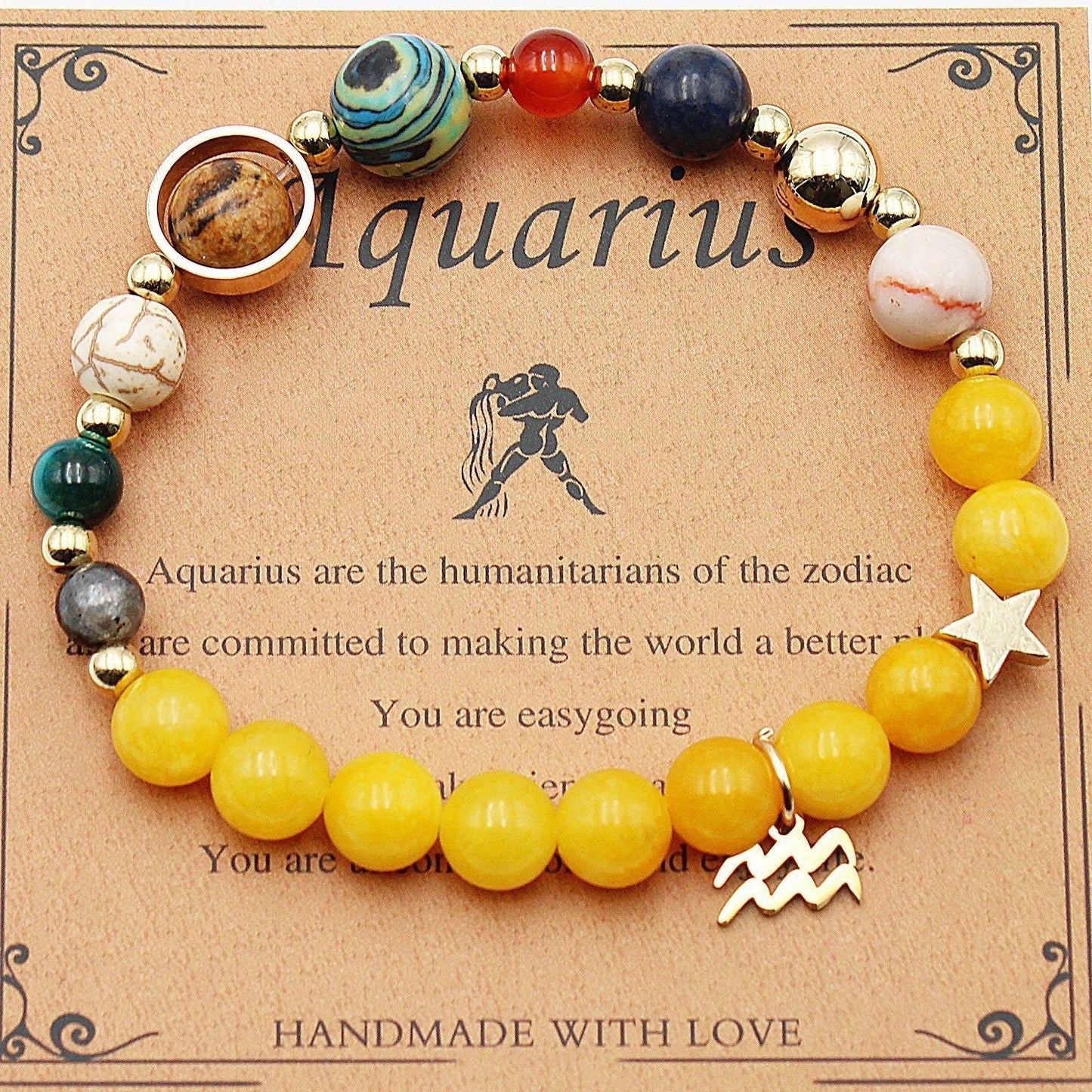 12 Constellation Morgan Stone Beaded Bracelet featuring detailed zodiac signs on 19mm beads