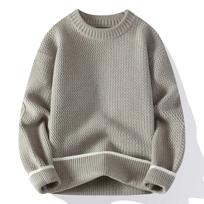 Men's grey loose-fit pullover sweater with round neck and long sleeves for autumn wear