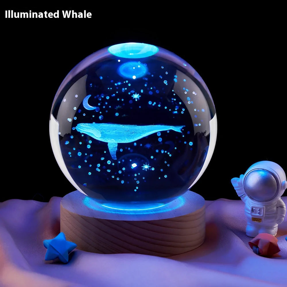 Moon small night lamp with crystal ball and USB base in celestial design theme