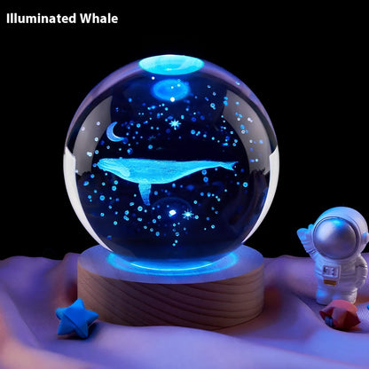Moon small night lamp with crystal ball and USB base in celestial design theme