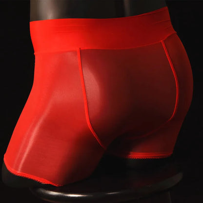 Men's shiny transparent stockings underwear with U-shaped design in nylon fabric
