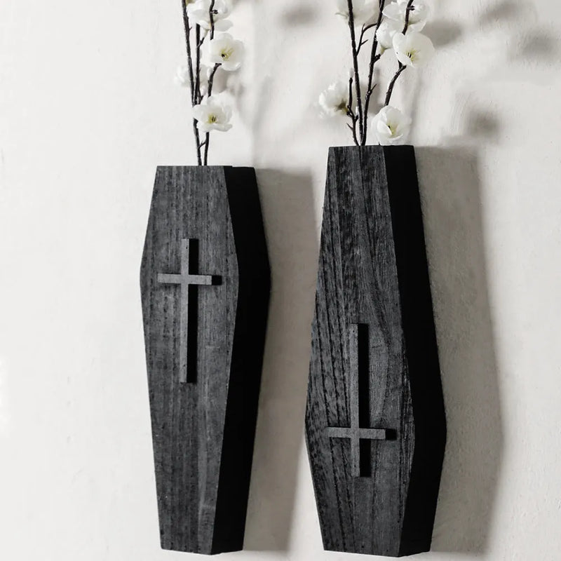 Black cross wall vase shelf wooden crafts home decoration set, 27 x 9 cm wooden pendant with two colour options, wall-mounted display holder for floral arrangements and decorative objects