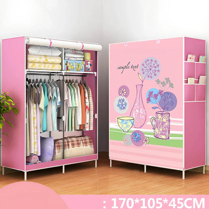 Single dormitory wardrobe with steel frame and fabric enclosure measuring 70×45×150cm