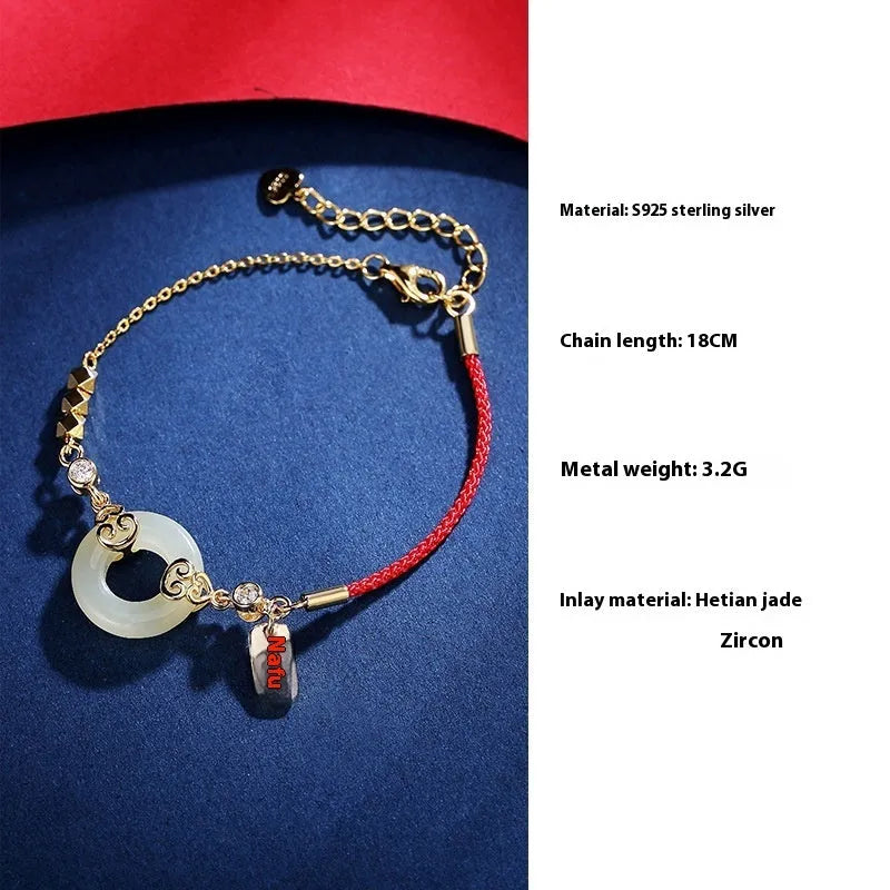 Chinese style Hetian jade and 925 sterling silver jewellery set with bracelet, necklace, and earrings.