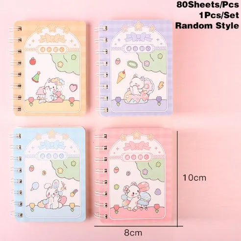 Coil-bound pocket notebook with cloth cover measuring 105x80mm with themed design