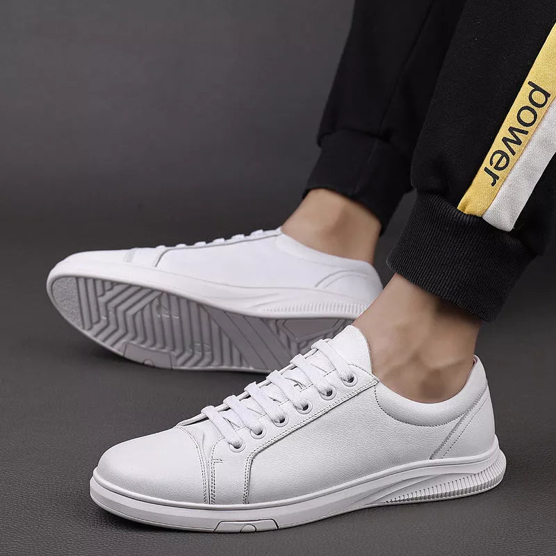 Men's genuine leather board shoes in white and black, sizes 37-46