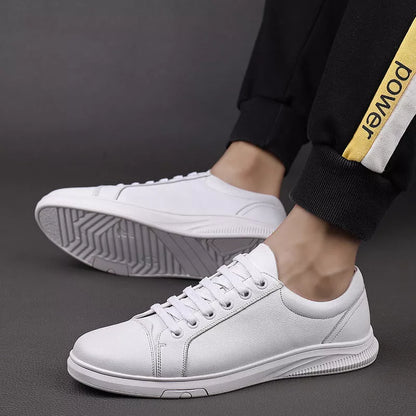 Men's genuine leather board shoes in white and black, sizes 37-46