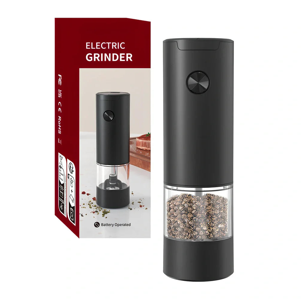Stainless steel electric pepper grinder with button operation and Type-C charging port