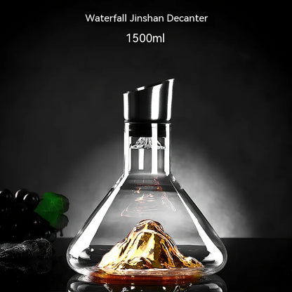 Crystal waterfall wine decanter with 1500ml capacity showing internal aeration channels