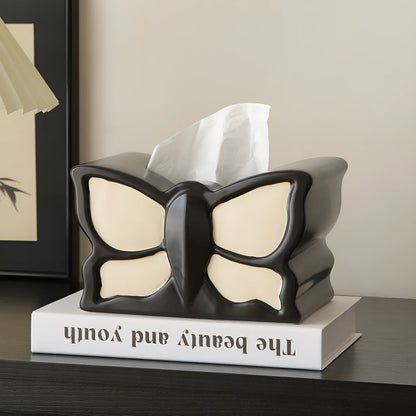 Ceramic butterfly-themed vase and tissue box set with light luxury design for living room