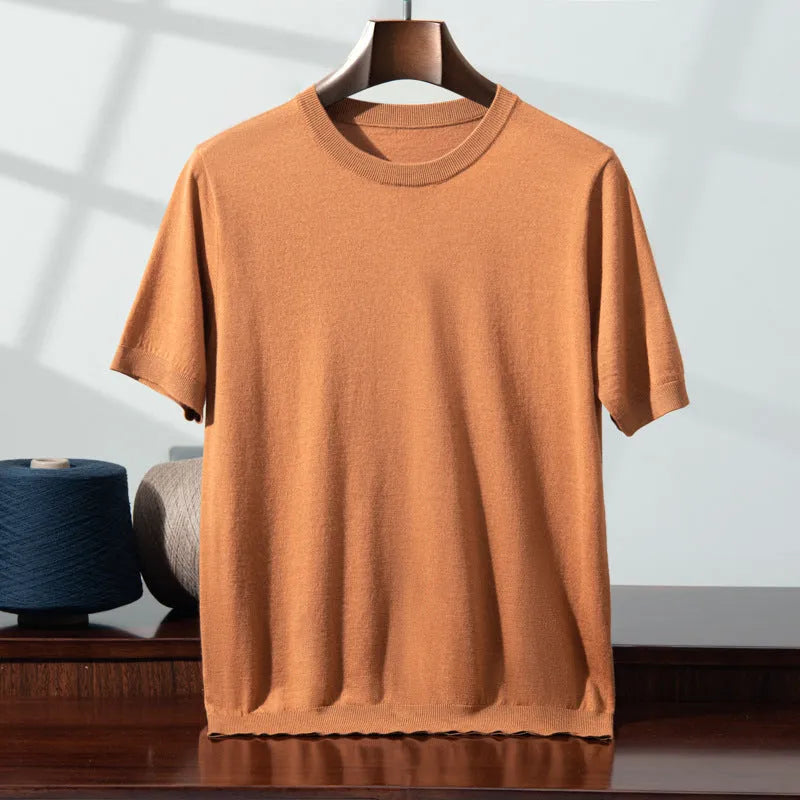 Men's loose-fit knitted short sleeve casual pullover shirt in multiple colours