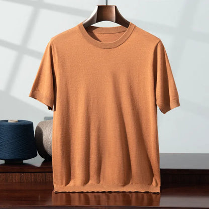 Men's loose-fit knitted short sleeve casual pullover shirt in multiple colours