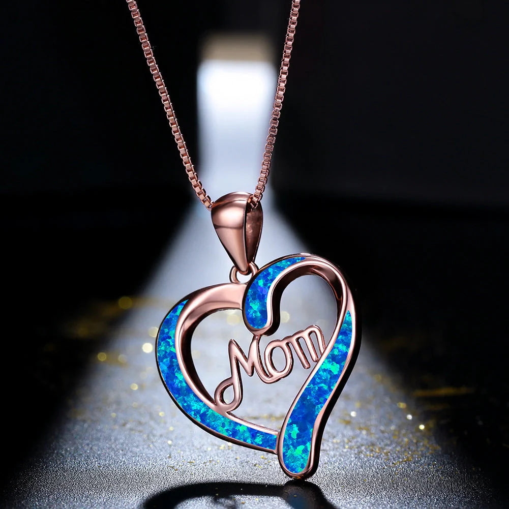 Love-shaped MOM Letter Pendant Necklace in Rose Gold and Silver options