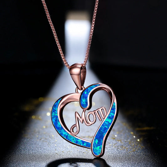 Love-shaped MOM Letter Pendant Necklace in Rose Gold and Silver options