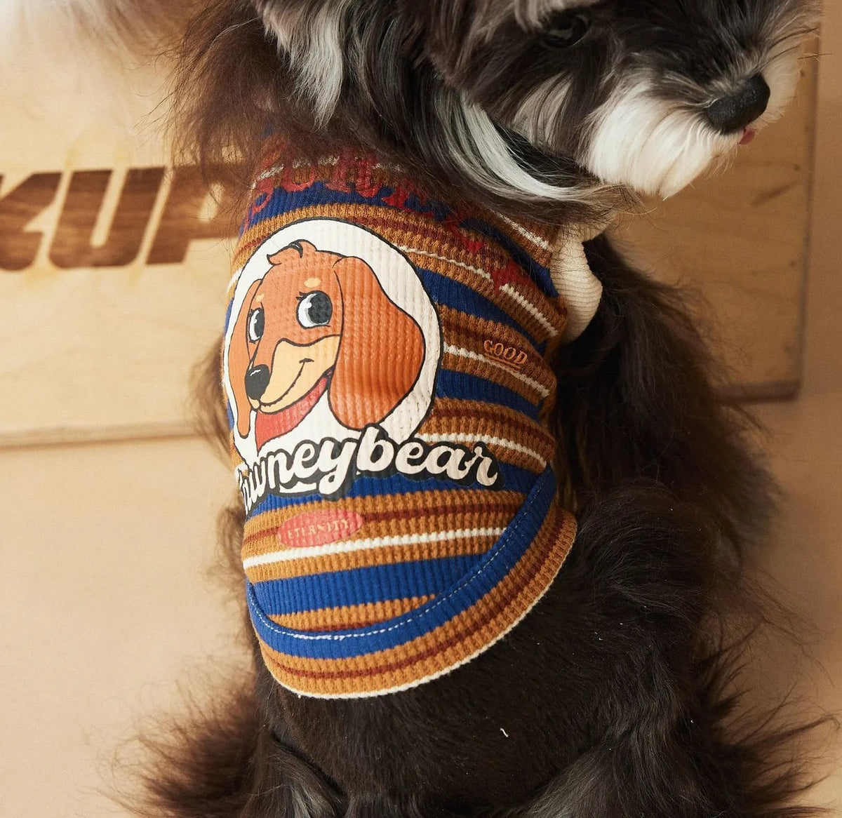 Tony Bear dog striped polo shirt in cotton, blue or brown, sizes XS to XXL, casual pet clothing