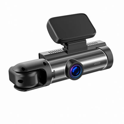 Dual-lens HD driving recorder with 3.5-inch screen showing vehicle footage