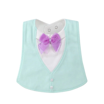 Adjustable baby bow tie bib in four-layer waterproof design, free size, shown in a choice of colour prints
