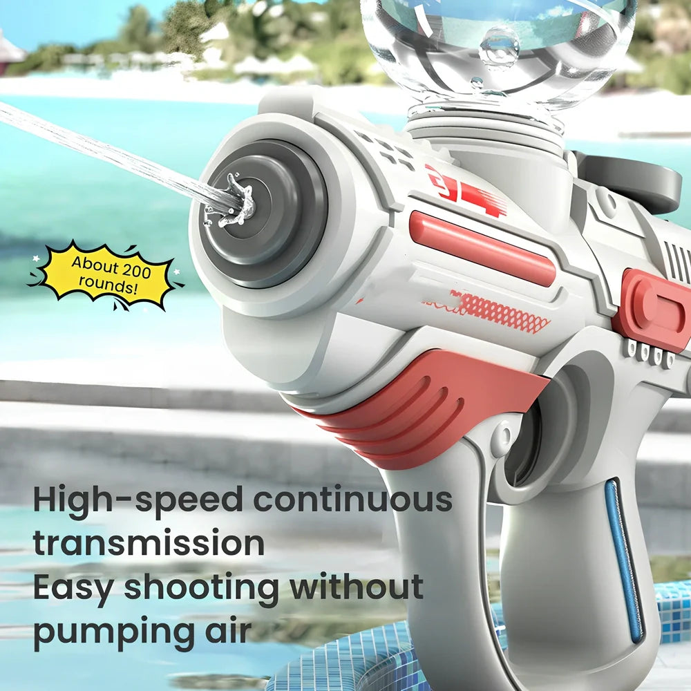 Automatic electric water gun with 800ml tank capacity and space-themed blue design