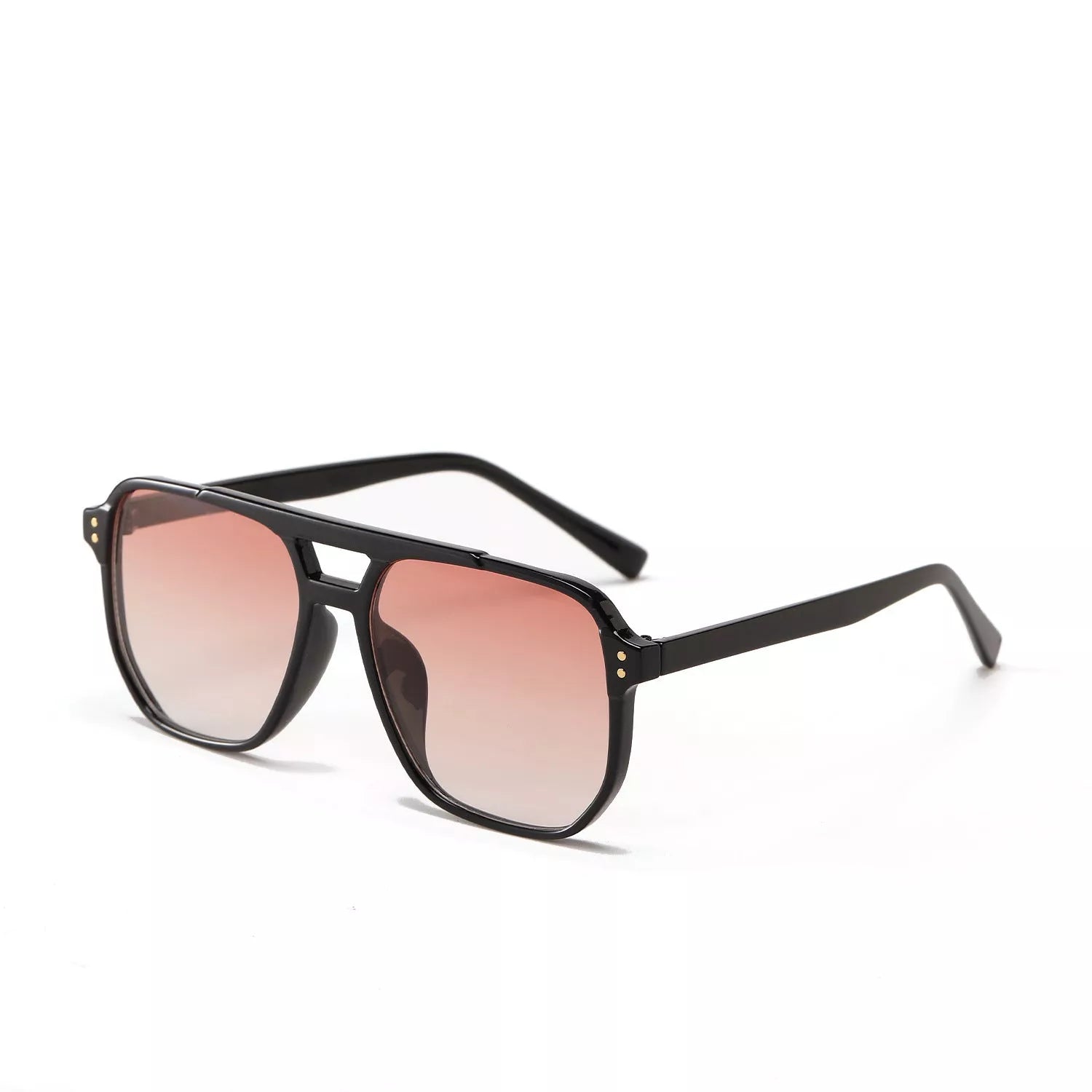 Square double beam black sunglasses for women with UV400 protection in various colors