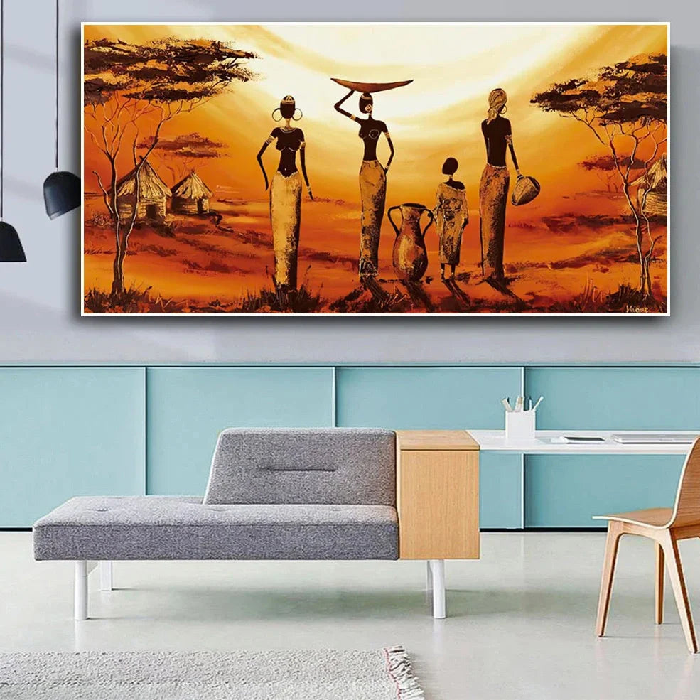 Abstract African woman canvas wall art poster, waterproof canvas in 60x120cm size, frameless print with rich colours for home decor