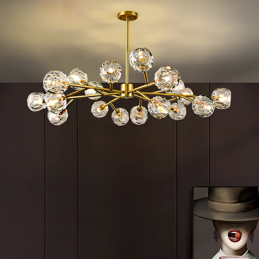 Nordic style copper chandelier with nine LED light heads and remote control