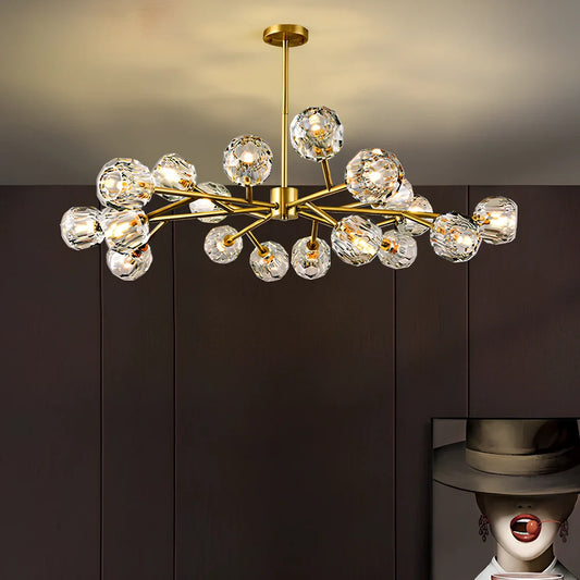 Nordic style copper chandelier with nine LED light heads and remote control