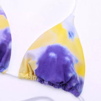 Women's three-piece split swimsuit in cotton blend, available in orange, pink, and purple