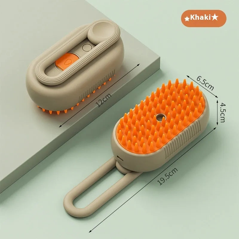 Dog grooming spray bottle and massaging comb kit on a white background.