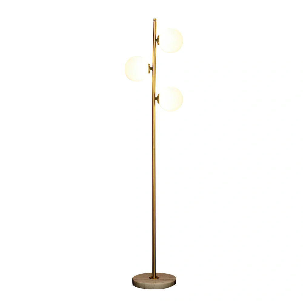 Vertical aluminium alloy floor lamp with gold finish and glass elements, 155cm height