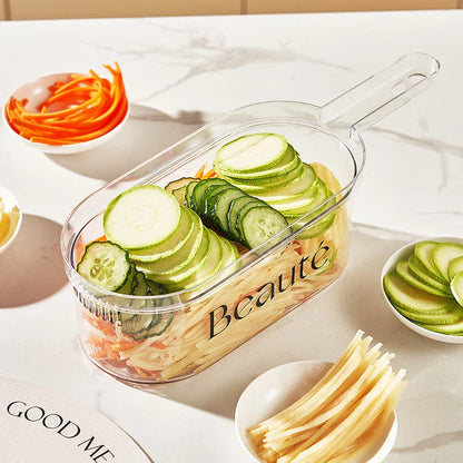Versatile Vegetable Chopper with Interchangeable Blades, Built-in Container, and Self-Cleaning Brush for Effortless Meal Prep