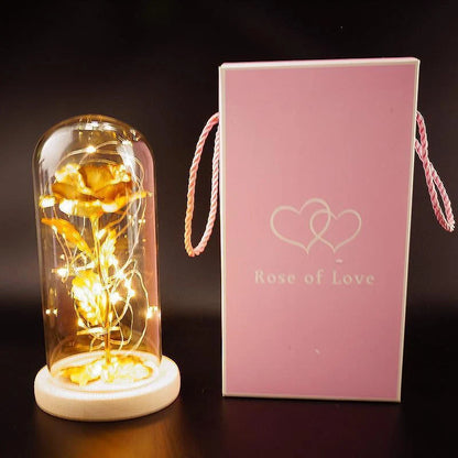 Enchanted Forever Rose in Glass LED Light Christmas Decoration with wooden base
