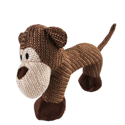 Plush dog squeaky toy with cotton-weave construction for medium and large dogs