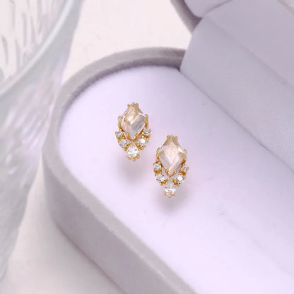 925 sterling silver geometric ear studs with sweet white crystal centrepiece