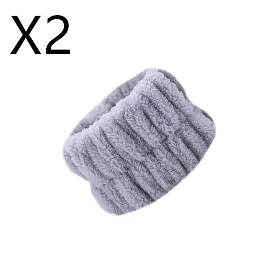 Coral velvet wrist washband with elastic band for facial cleansing, grey colour option shown