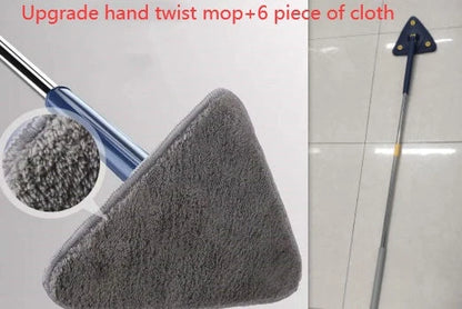 Extendable Triangle Mop with 360° rotatable head for deep cleaning in blue and white