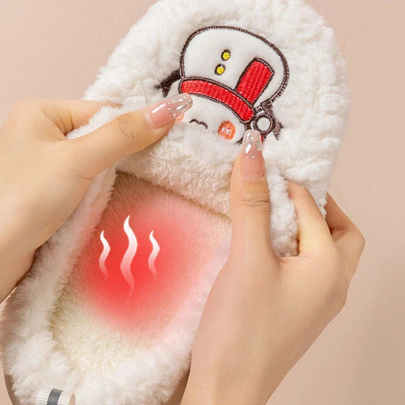 Cozy snowman-shaped slippers with thick, anti-slip soles and plush lining for indoor comfort and warmth