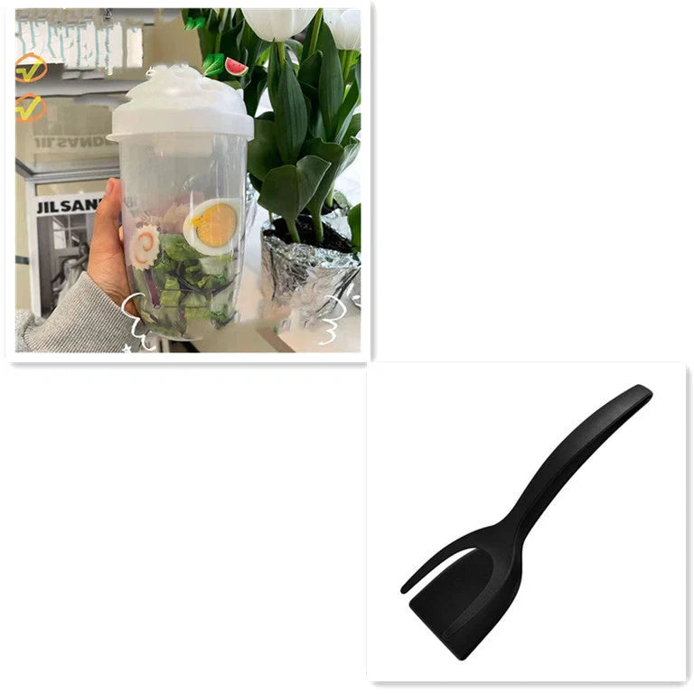 1000ml BPA-Free Salad Cup Set with Fork and Dressing Holder in four colors