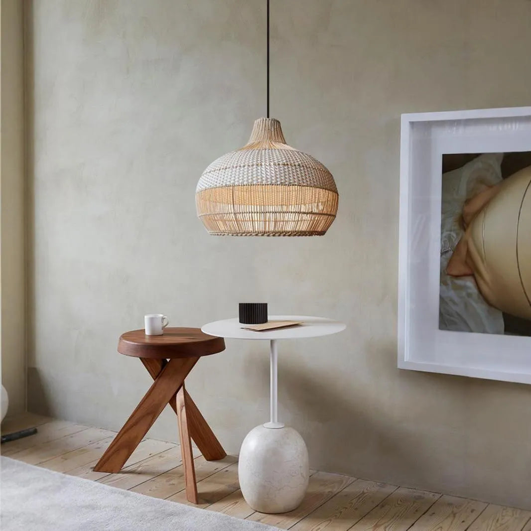 Rattan chandelier with 60cm diameter and woven design for living room lighting