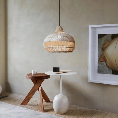 Rattan chandelier with 60cm diameter and woven design for living room lighting