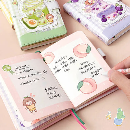 Magnetic buckle notebook hand ledger in pink, yellow, green, and purple with paper pages