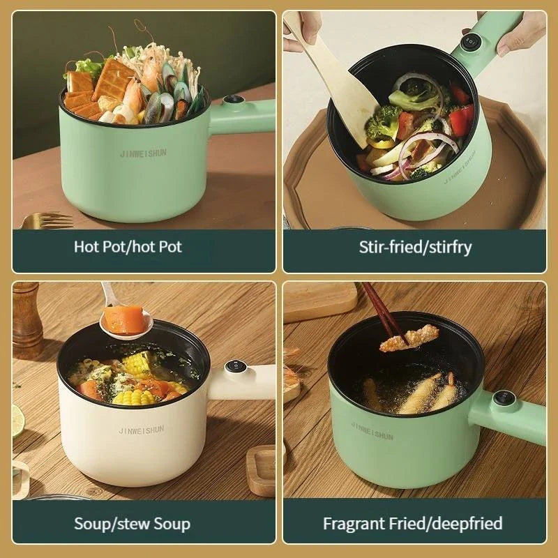 Versatile electric hot pot with stainless steel construction and non-stick interior for easy cooking and cleaning