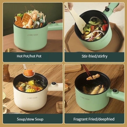 Versatile electric hot pot with stainless steel construction and non-stick interior for easy cooking and cleaning