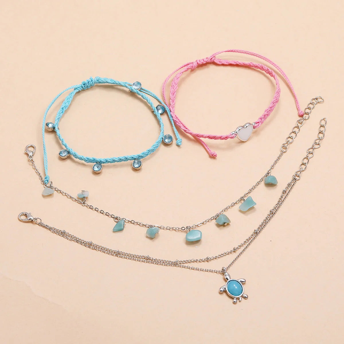 Hand-woven blue alloy anklet with geometric design, color code S0883