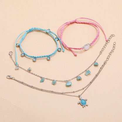 Hand-woven blue alloy anklet with geometric design, color code S0883
