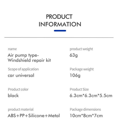Car windshield crack repair tool with plastic construction and broken glass corrector for DIY chip repair
