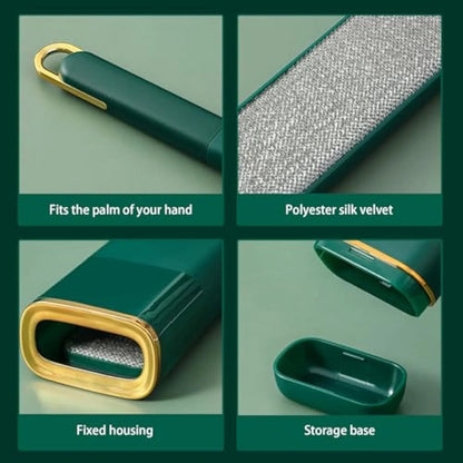 Double-sided pet hair remover brush in blue, green, or white for cleaning clothes and furniture