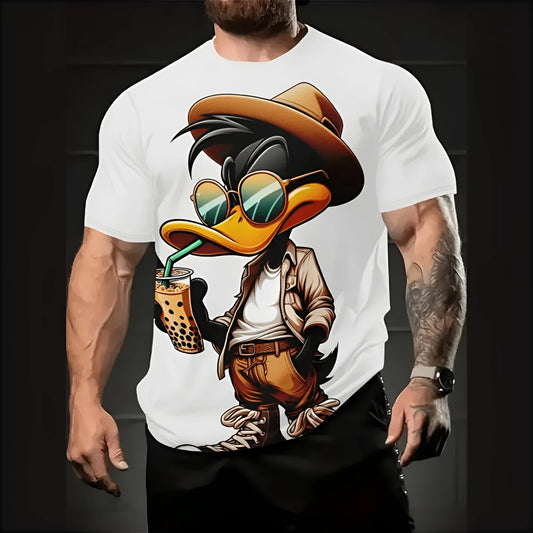 Men's loose fit casual shirt with cartoon 3D print design in thin linen blend fabric