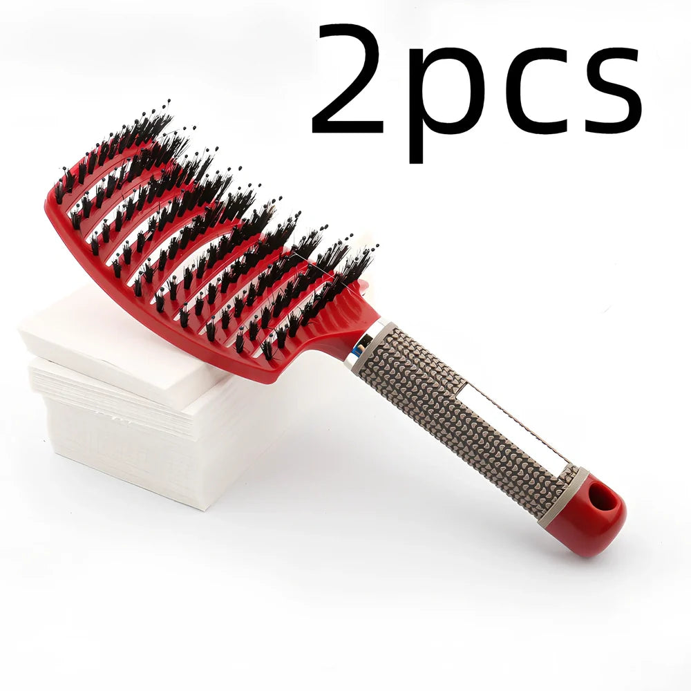 Large curved hairbrush with boar bristles showing 15cm width and natural bristle distribution