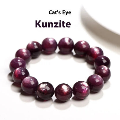 Purple lepidolite crystal bracelet with polished round beads in geometric design on wrist