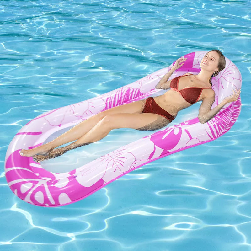 Animal-themed inflatable water hammock chair with net for pool and beach relaxation